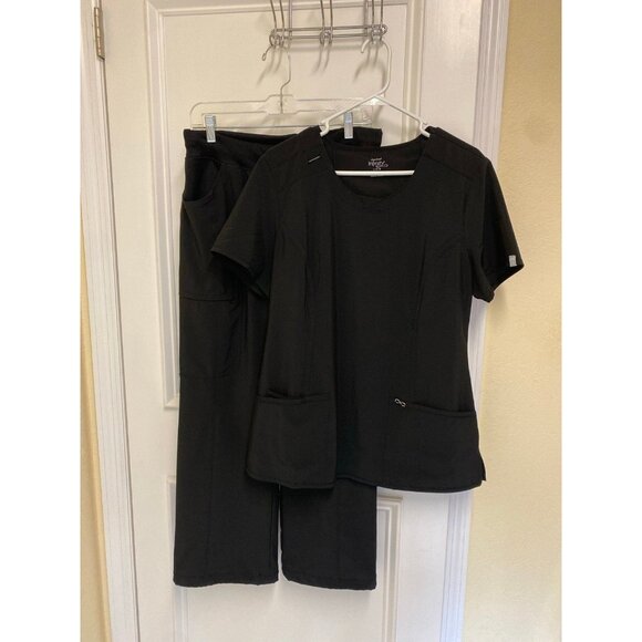 Cherokee Infinity Black Scrub Uniform Set Size Large & Medium Petite - Picture 1 of 12